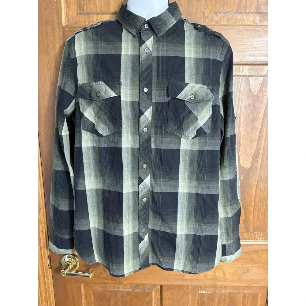 Rock &‎ Republic Shirt Mens Size XL Green Button Down Long Sleeve With Pockets